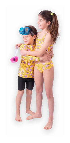 Malla Bikini Cali Niña Uv Upf50+ Top Tiras + Bombi Emoji Env