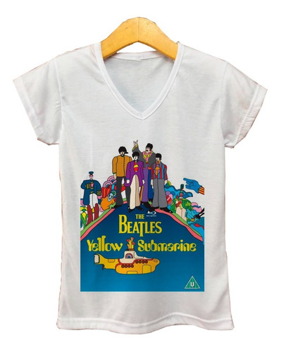 Remera Mujer Escote V - The Beatles Yellow Submarine