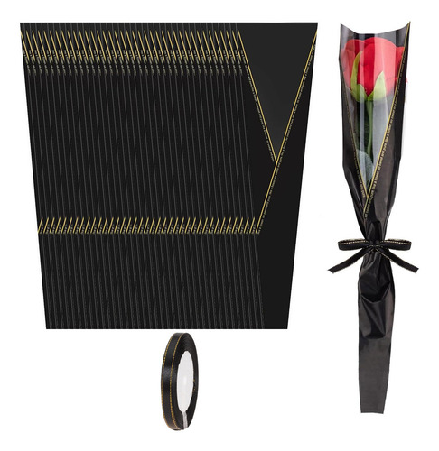 Bolsas De Envoltura De Flores Individuales Con Cinta, 100uds Color Negro