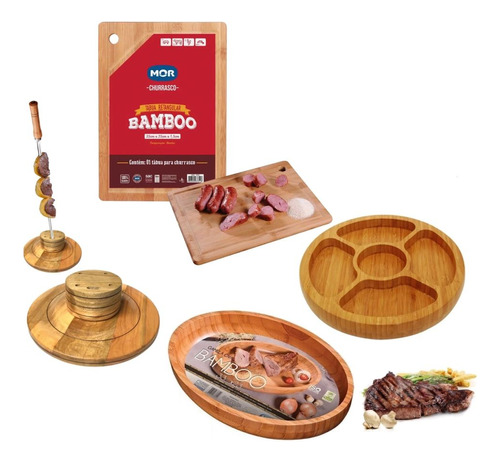 Kit Com Porta Espeto + Tábua De Carne, Gamela E Petisqueira