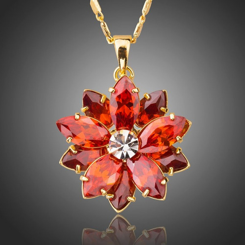 Collar Flor Estrella Roja Para Mujer Cristales Baño Oro 18k. | MercadoLibre