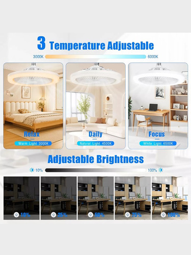 Pack 5 Pcs Lampara Foco Ventilador Luz Led Con Control 30 W