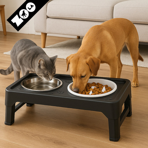 Comedero Doble P/ Perro Elevación Ajustable Plato Lento 36oz