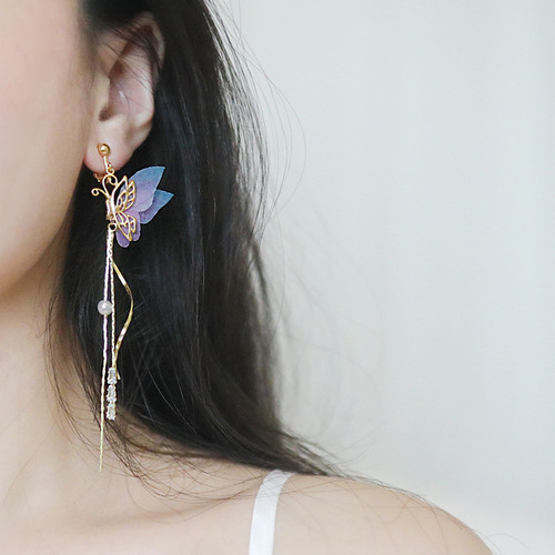 H Pendientes Largos Arete Elf Con Alas De Mariposa