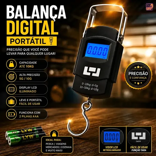 Balança Mala Digital Portátil De Mão Bagagem Gancho De Pesagem GotWire Até 50kg Preto