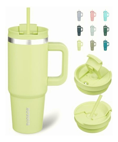 Bjpkpk Vaso Con Asa Y Pajita, 30 Onzas Aisladas Con Tapa, Color Verde (macaron Green)