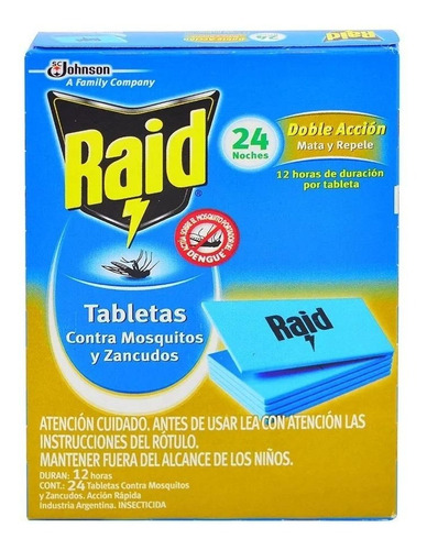 1x Raid, insecticidas Tabletas Zancudos Recarga 24un