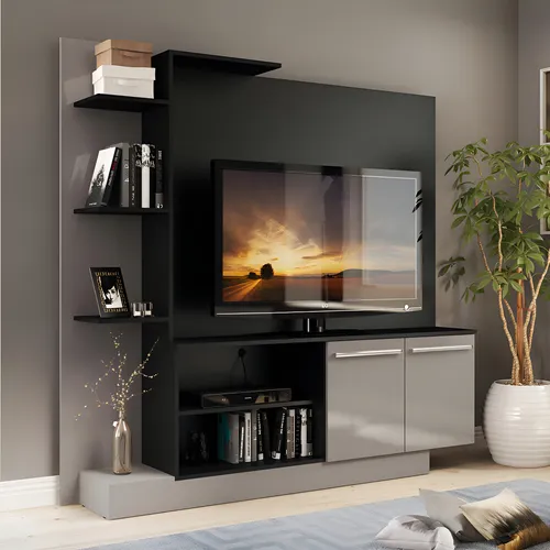 Estante Tv 55 E 2 Portas Denver Multimóveis V2473 Cor Preto/Lacca...