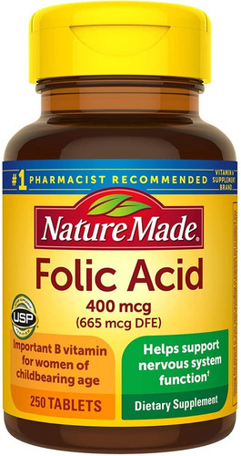 Ácido Fólico Nature Made 400 Mcg Acido Folico Sabor N/a