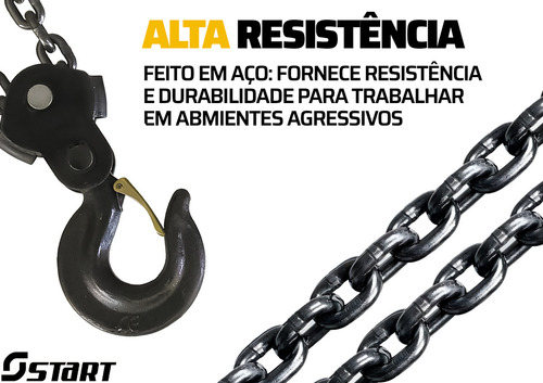 Talha Manual 2 Toneladas 2000kg Com Corrente 3 Metros Freio Duplo Elevação Ts2300 Start