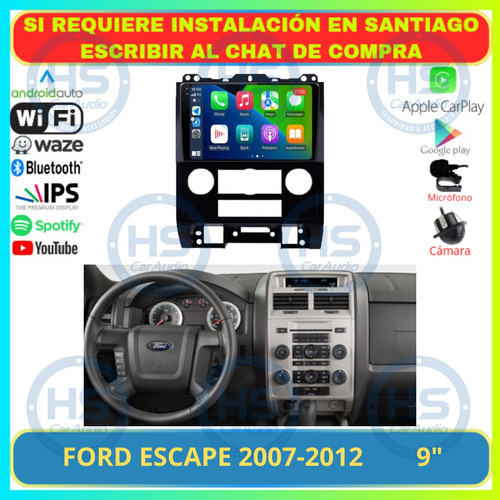 Radio 9 Pulgadas Android Auto Carplay Ford Escape 2007-2012