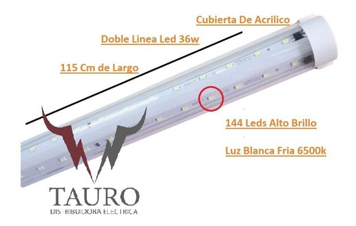5 Regleta Tubo Doble Led Base Integrada Blanca 36w Oferta