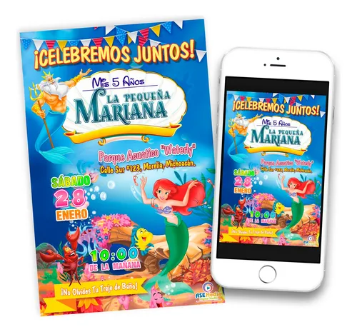 comprar Invitación Digital La Sirenita Ariel 02 Imprimible Whatsapp