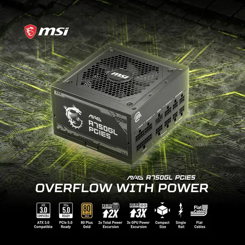 Fuente De Alimentación Msi Mag A750gl Pcie 5 & Atx 3.0 Ga...