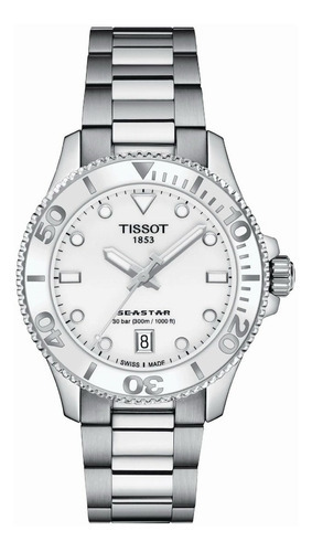 Reloj Tissot Seastar 1000 36mm Para Mujer 1202101101100 Ss Color de la malla Plateado Color del bisel Blanco Color del fondo Blanco