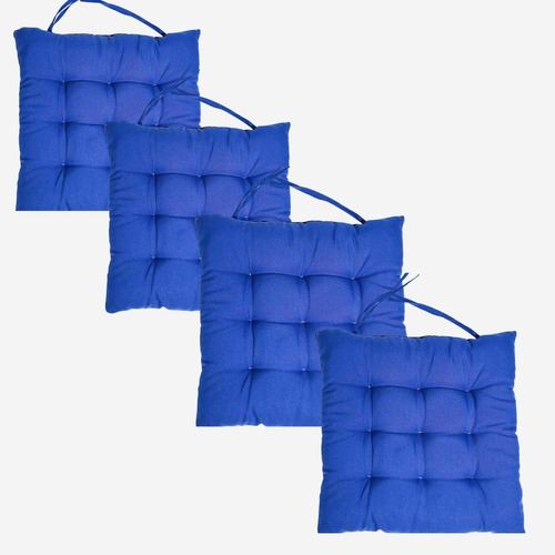 Kit 4 Assentos Almofadas Cadeira Banco Macia Bonita 40x40cm Cor Azul-royal-4pc