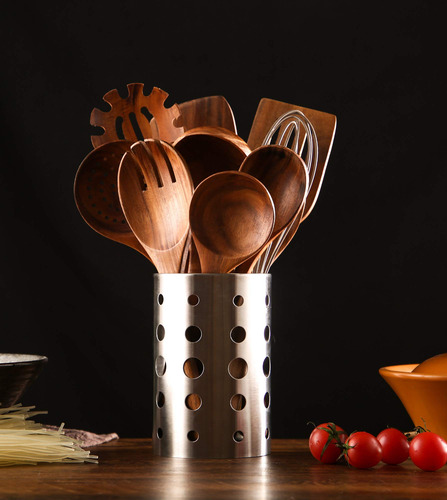 Juego De Utensilios De Cocina De Madera Con Soporte