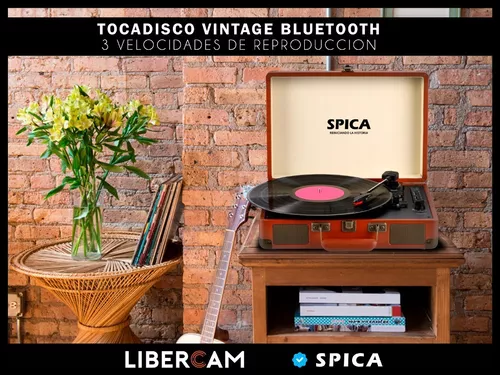 Tocadiscos Vinilo Bluetooth Spica Sp-t90 Vintage Parlante Color Marrón