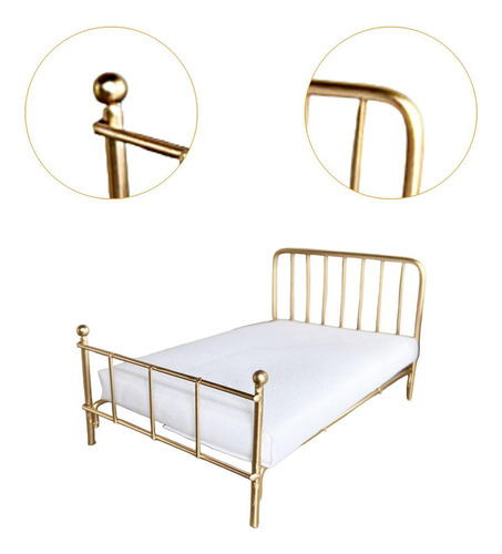 Cama Para Casa De Muñecas A Escala 1/12, Muebles En Oro