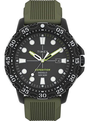 Timex Expedition Gallatin - Reloj De 44 Mm Para Hombre, Esfera Negra Con Correa De Silicona Negra, Negro/verde