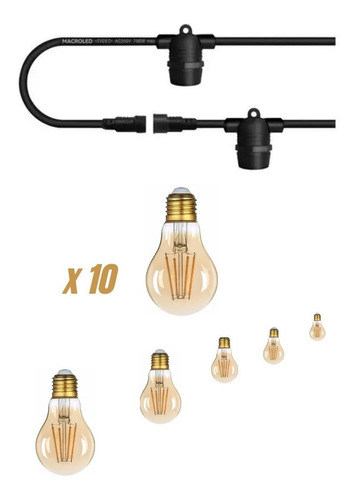 Guirnalda Led Exterior 5mt Reforzada Ip66 10 Deco Golden 4w 