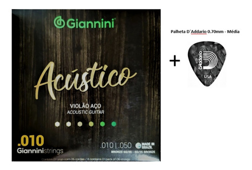 Encordoamento Violão Aço Giannini Acústico.010+palheta Média