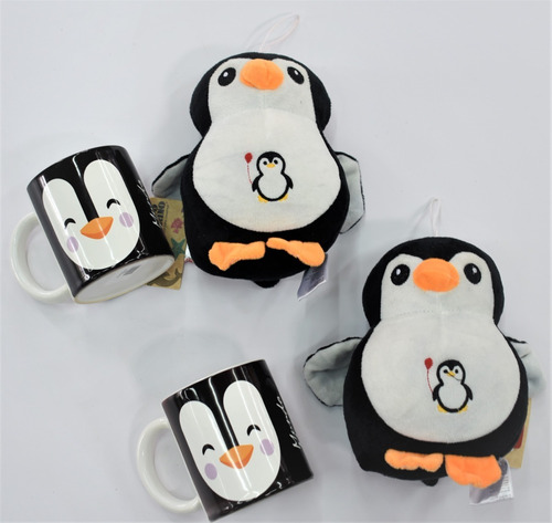 Imagen 1 de 1 de 2 Tazas Pinguino + 2 Peluches Pinguinos 18 Cm