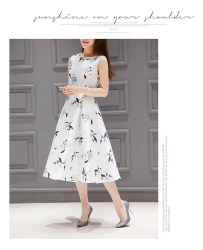 Vestido Longo Sem Mangas Com Estampa Floral Em Linha A Para