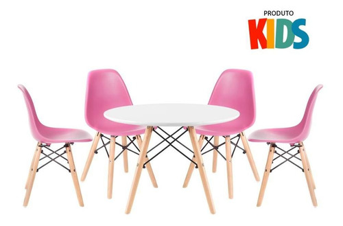 Kit Mesa Eames Infantil E 4 Cadeiras Junior   Brincadoteca Cor da tampa Mesa branco com cadeiras rosa