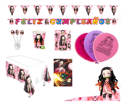 Kit Infantil Decoración Fiesta - Nezuko Demon Slayer X20 Inv