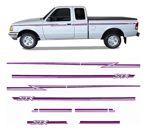 Kit Faixa Lateral/traseira Ranger Stx 1995 Cabine King Roxo