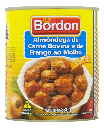 Almôndega de Carne Bovina e Frango ao Molho Bordon Lata 830g