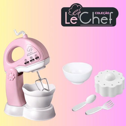 Brinquedo Infantil Cozinha Kit Batedeira New Le Chef Rosa Branco E Rosa