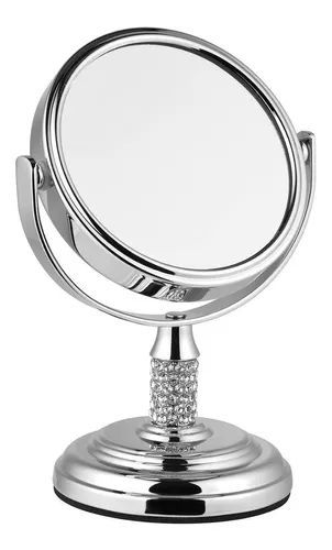 Espejo Para Maquillaje Aumento X3 Doble Faz Metal Strass 8cm