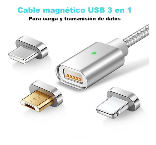 Cable Magnético Usb 3 En 1 Para Carga Y Transmisión De Datos