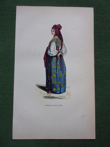 Africa   Señorita Judía De Algeria  Grabado Coloreado  1844