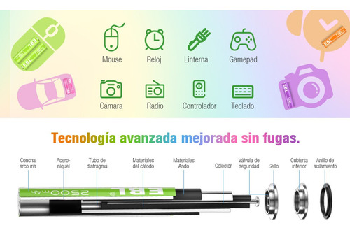 10 Pilas Recargables Aa Doble A Ebl 2500mah 1200 Recargas