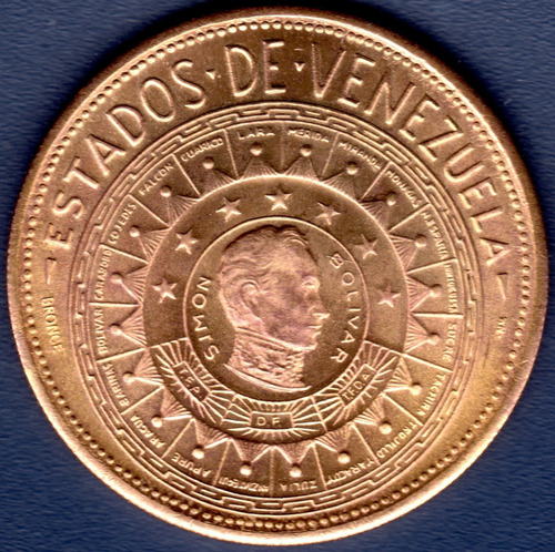 Medalla Estados De Venezuela Amazonas BolĂvar Bronce (Usado)