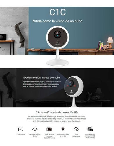Imagen 3 de 8 de Camara Ip Wifi Ezviz By Hikvision 1mp Gran Angular 720p Hd