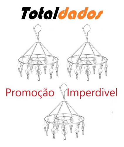 Kit 3 Varal Calcinha Roupa Intima Meias 100% Inox 20 Clipes 