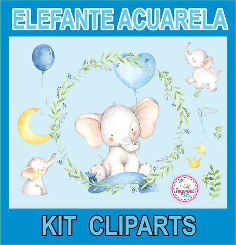 Kit Imagenes Png Clipart Elefante Bebe Acuarela Celeste