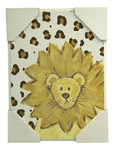 The Kids Room Rectangle Wall Plaque, Lion With Cheetah Print