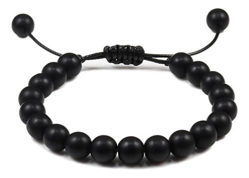 Pulsera Unisex Piedra Onix Negro Mate Cuerda