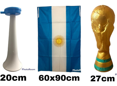 Kit Mundial Argentina Basico Bandera Copa Corneta Cotillon