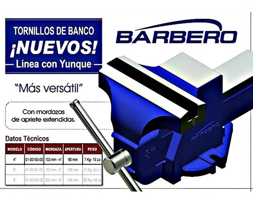 Morsa de banco Barbero 4" color azul con base fija y mordaza de 90mm de apertura x 4" de ancho
