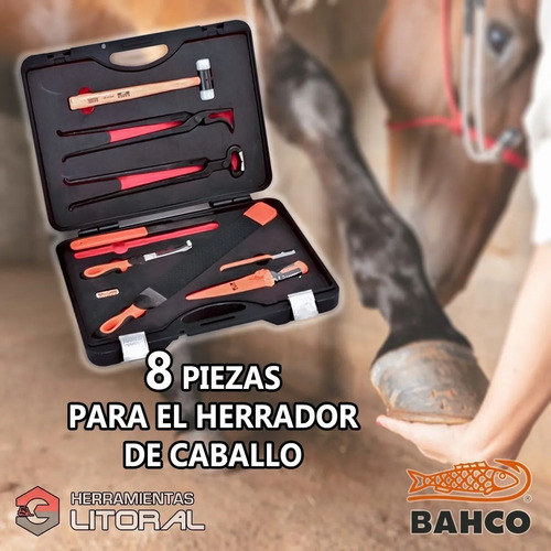 Imagen 4 de 9 de Kit Para Herrar 8 Herramienta Bahco Herrador Tenaza Desvasar