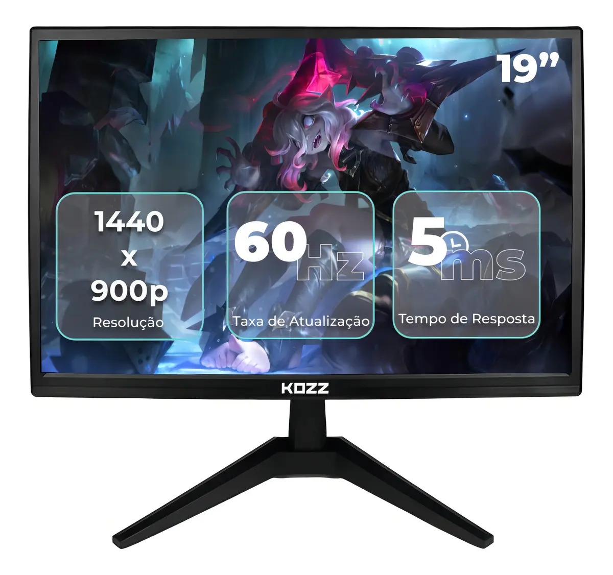 Monitor Gamer KOZZ 19 Pol LED VA 60Hz 5ms HDMI VGA Redução Luz Azul