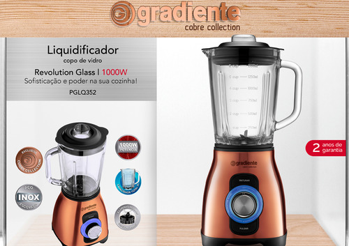 Liquidificador Copo Vidro Cobre 1,5l 1000w Gradiente
