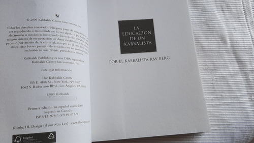 Educación De Un Kabbalista Rav Berg Kabbalah Publishing (Usado)