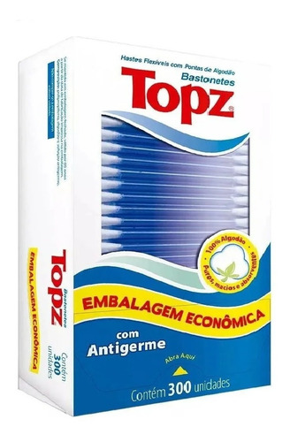 Imagem 2 de 2 de Topz Hastes Bastonetes Flexível Econômica 100% Algodão 300un